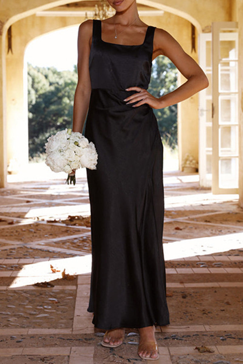 Vestidos de celebridades sexys con falda cruzada, cuello cuadrado, abertura y espalda descubierta (4 colores)