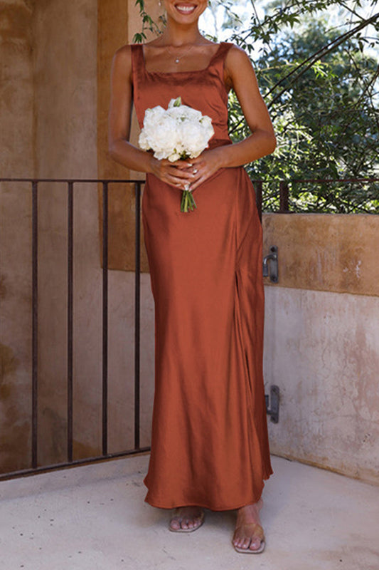 Sexy Celebrities Solid Backless Slit Square Collar Wrapped Skirt Dresses(4 Colors)