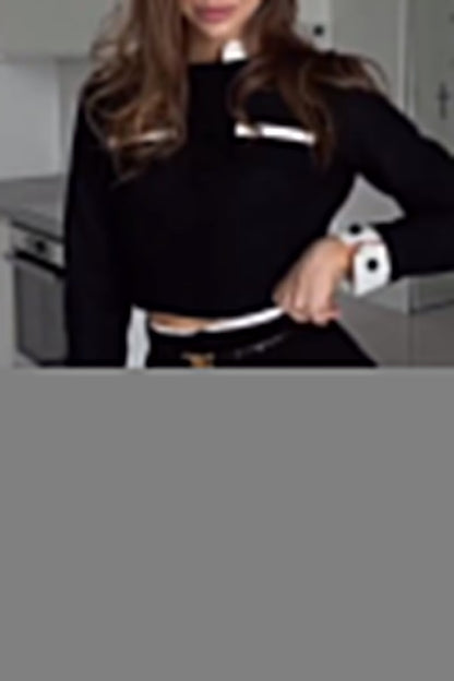 Celebrities Solid Pocket Contrast Mandarin Collar Long Sleeve Two Pieces