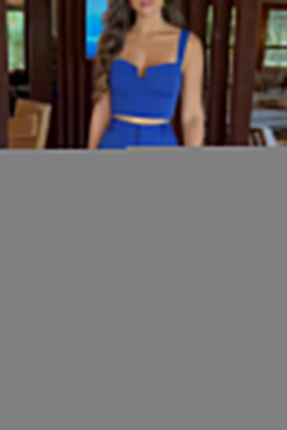 Elegant Solid Pocket Square Collar Sleeveless Two Pieces