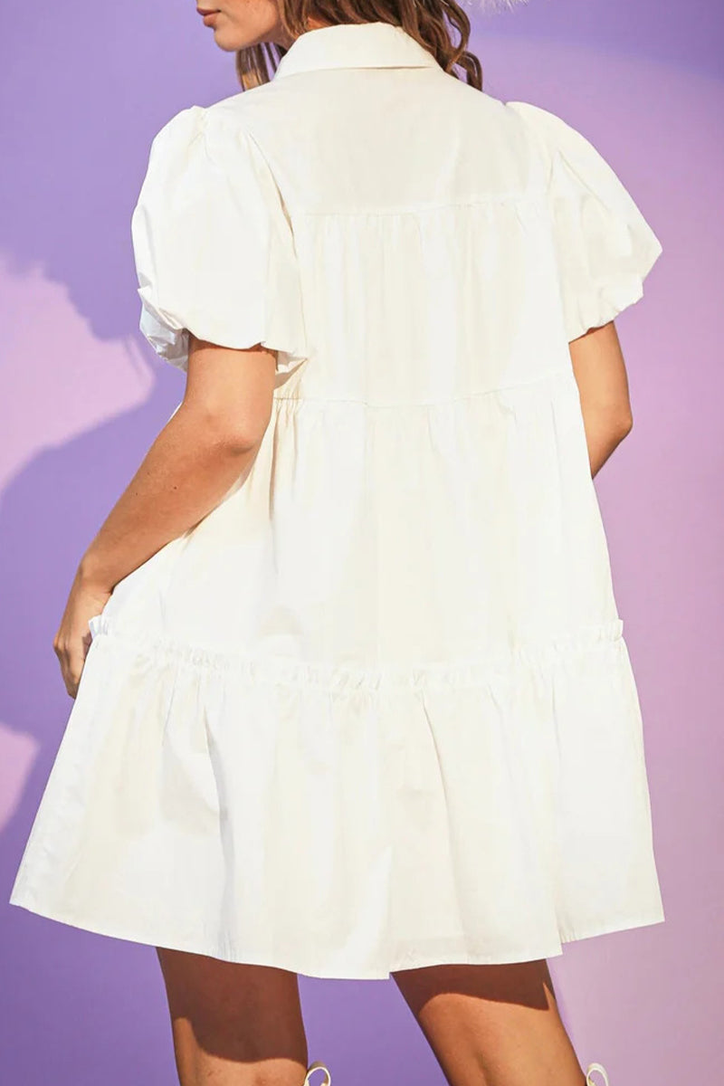 Vestido camisero de manga corta con cuello vuelto y lentejuelas lisas