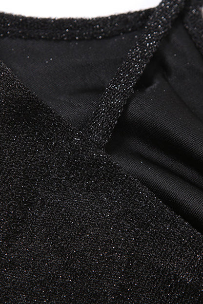 Sexy Solid Backless Sequined V Neck Regular Bodysuits