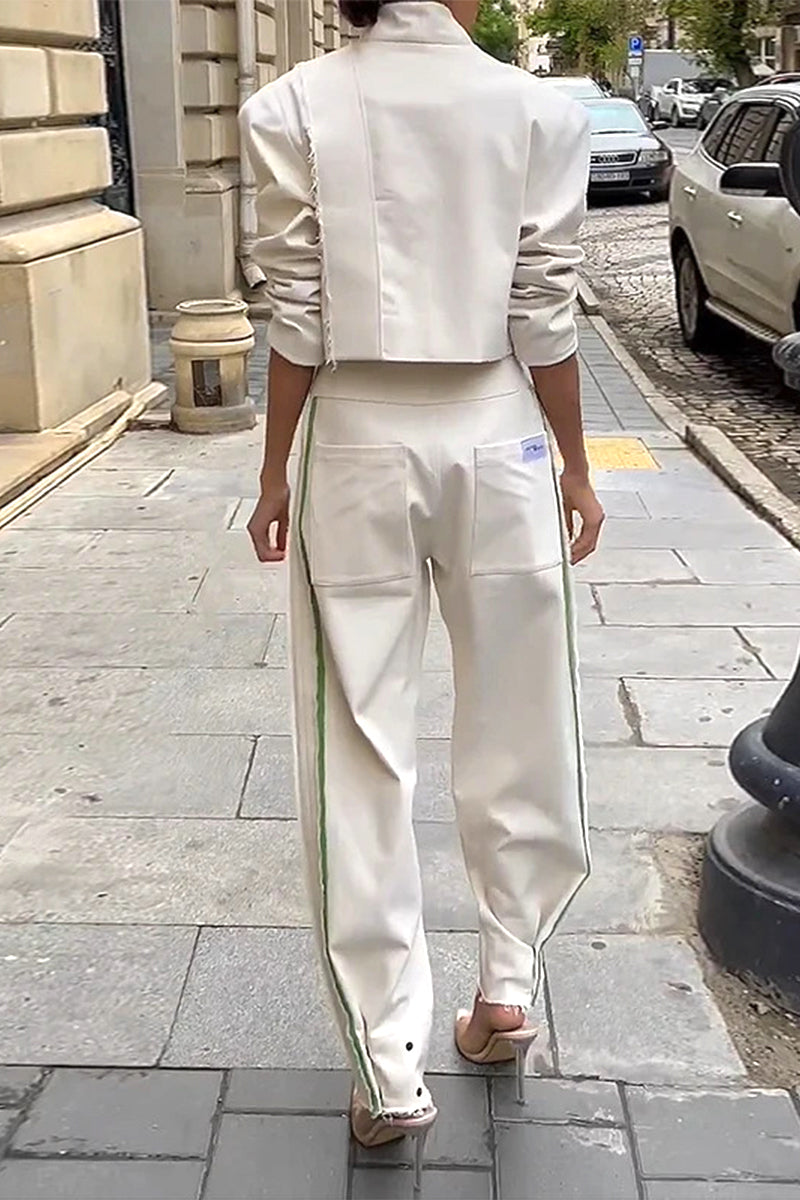 Conjunto informal de dos piezas con cuello vuelto, botones lisos, estilo británico (3 colores)
