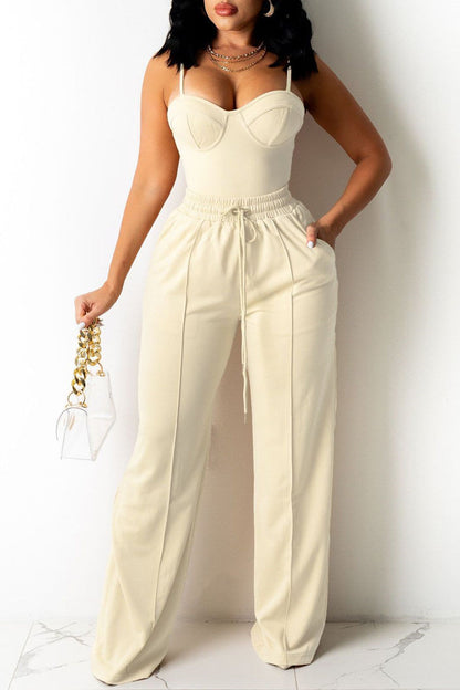 Sexy Casual Solid Vests Pants Spaghetti Strap Sleeveless Two Pieces
