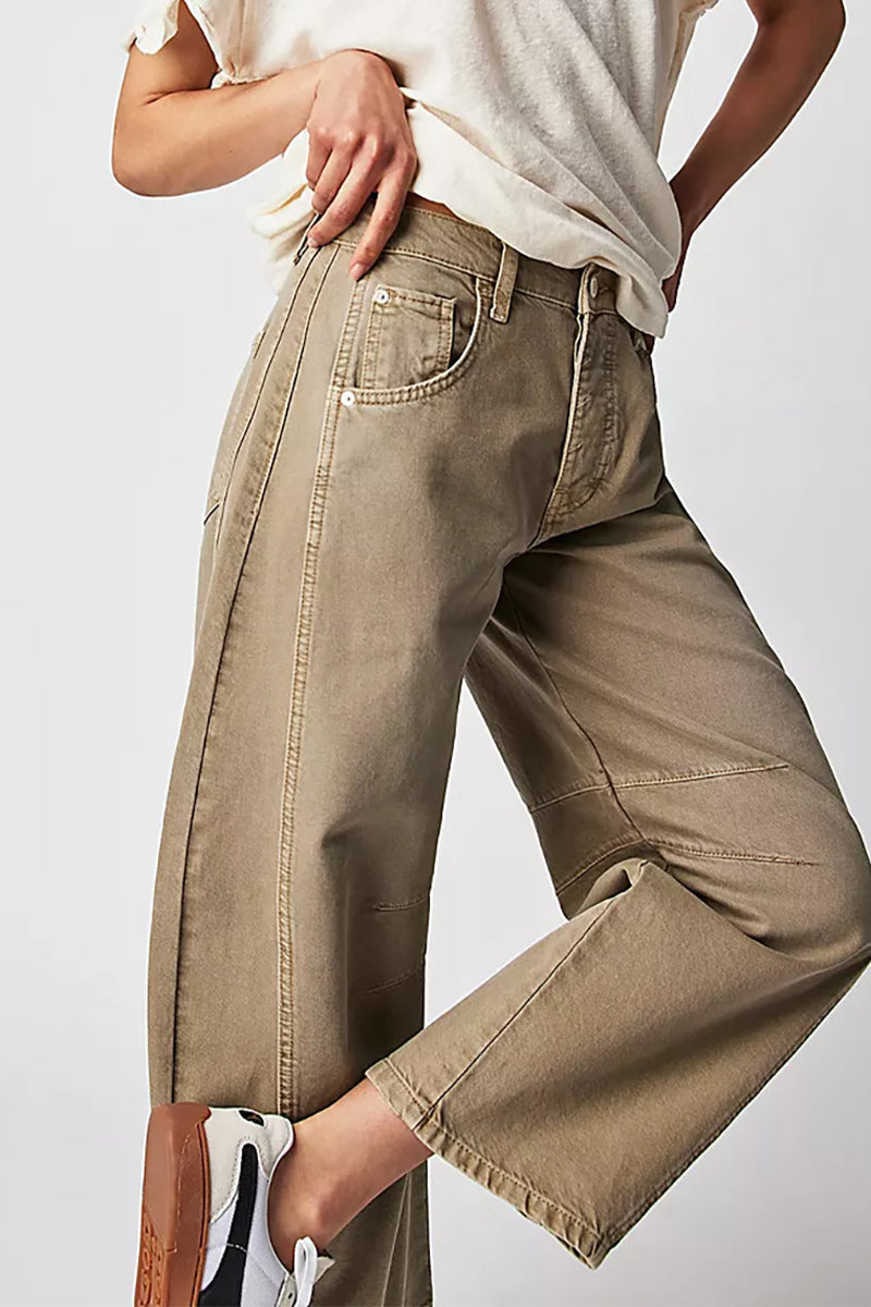 Casual Vintage Solid Pocket Without Belt Mid Waist Loose Denim Jeans(No Belt)