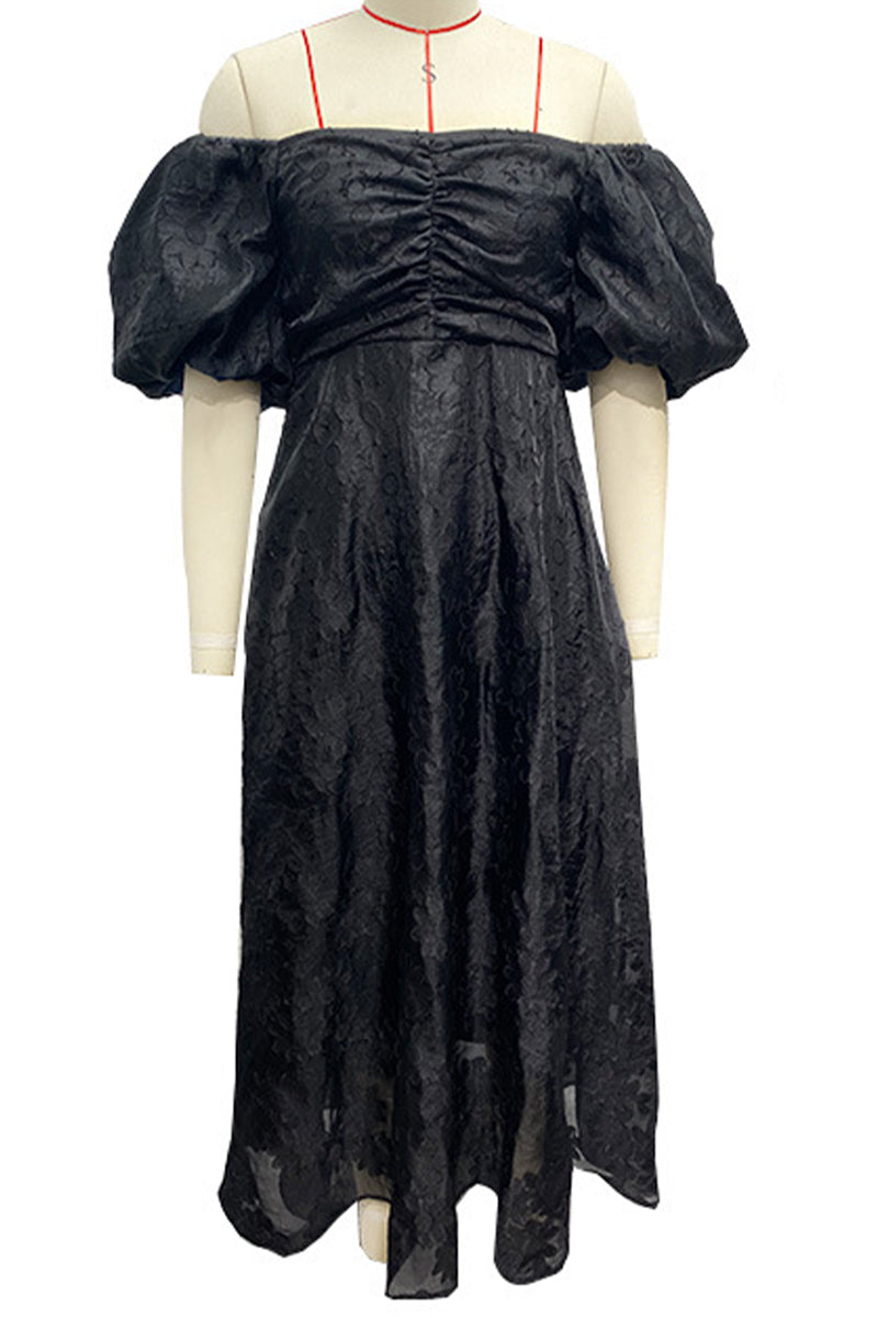 Sweet Elegant Solid Fold Off the Shoulder A Line Dresses(3 Colors)