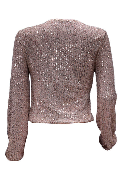 Sexy Solid Sequins Patchwork V Neck Tops