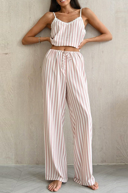 Conjunto de dos piezas sin mangas con escote en V y estampado de rayas en contraste de Sweet Living