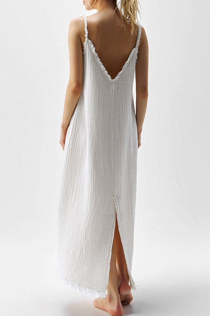 Vestidos casuales con cuello en V, borlas y tirantes