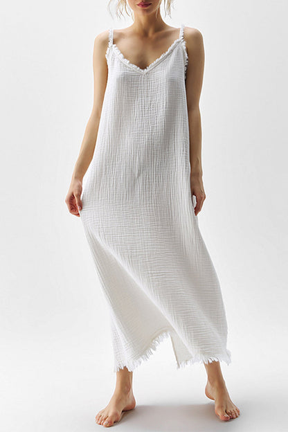Vestidos casuales con cuello en V, borlas y tirantes