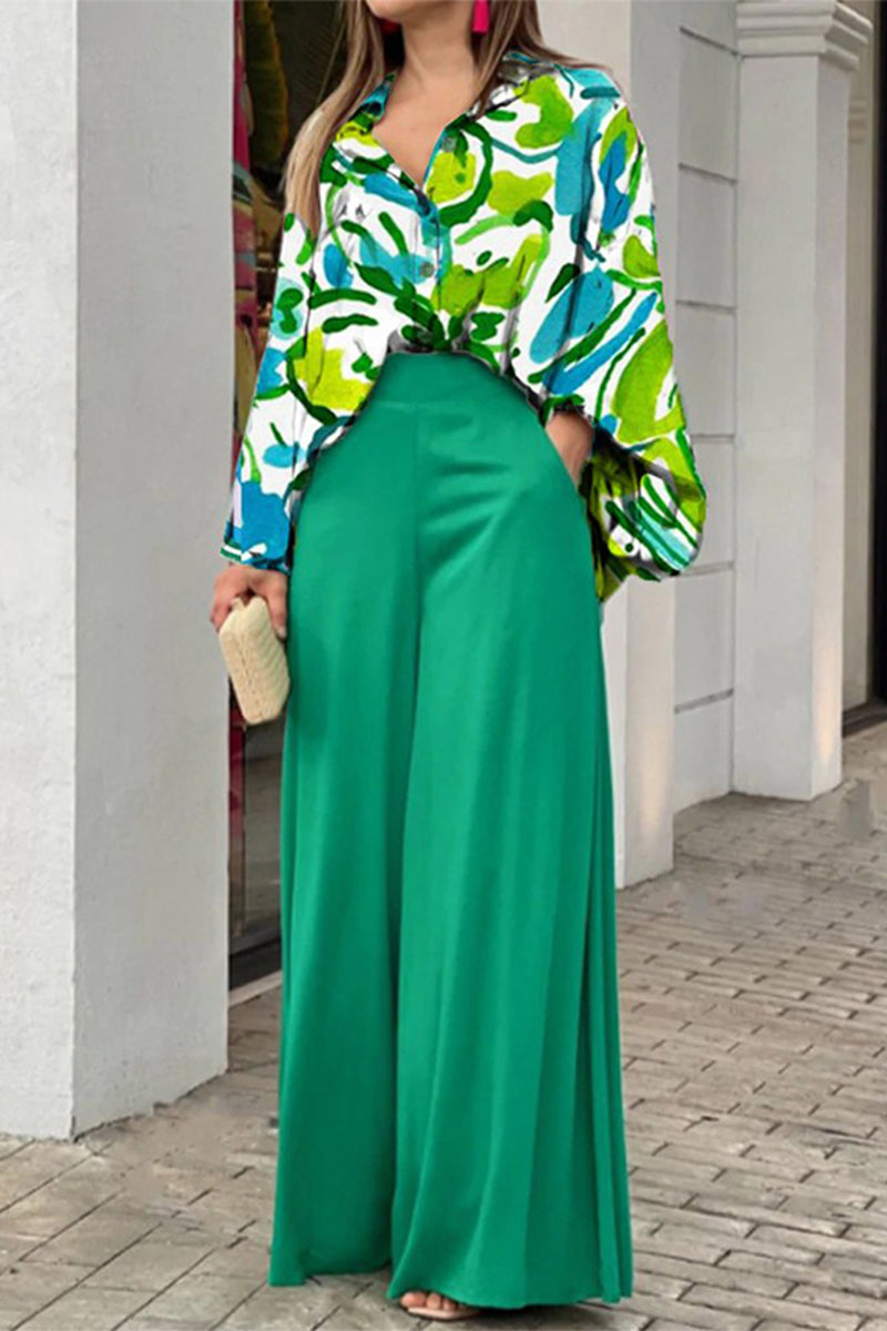 Elegant Floral Pocket Turndown Collar Two Pieces(4 Colors)