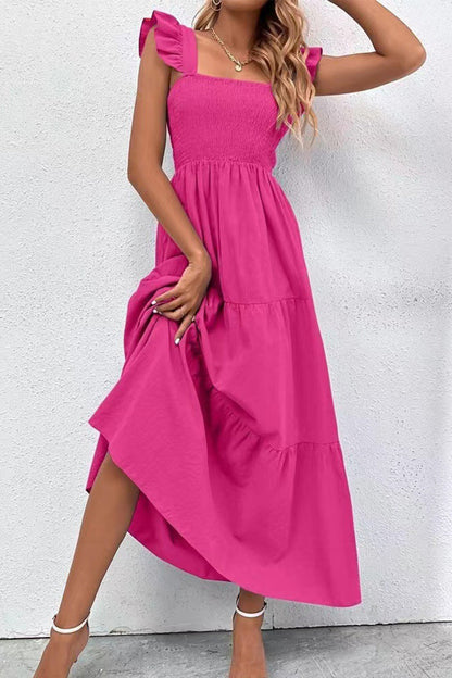 Elegant Solid Backless Square Collar Cake Skirt Dresses