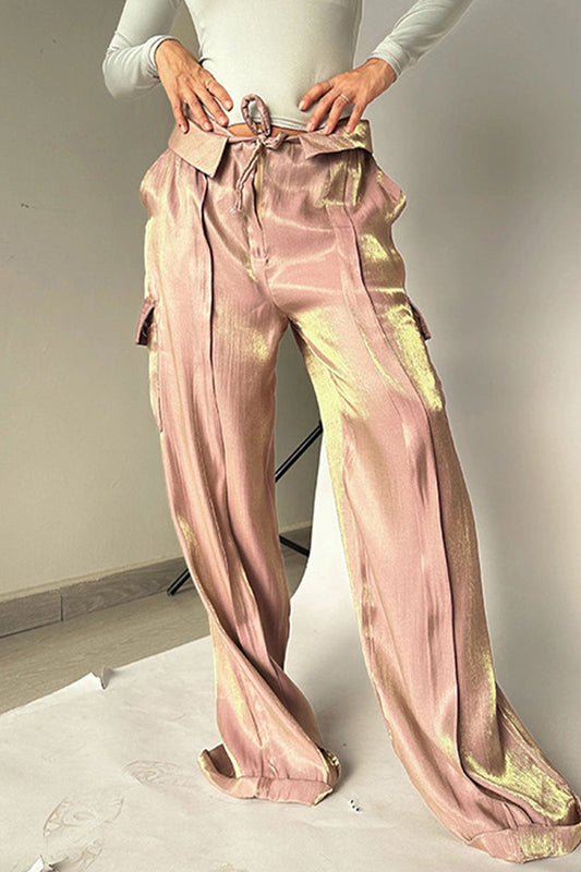 Pantalones rectos de cintura media holgados con bolsillos de cambio gradual (4 colores)