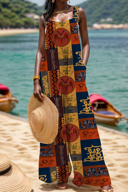 Monos casuales con cuello cuadrado, espalda descubierta y estampado regular