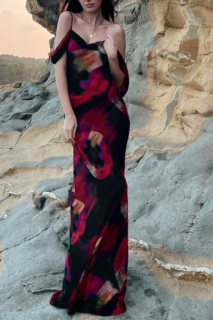 Vestidos de sirena trompeta con tirantes finos y estampado de patchwork a la moda