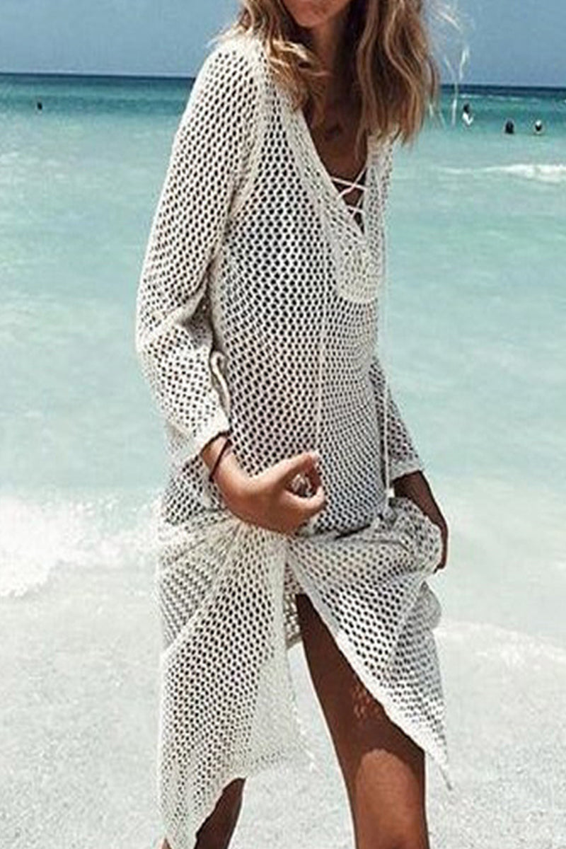 Sexy Solid Tassel Hollowed Out Swimwears Cover Up