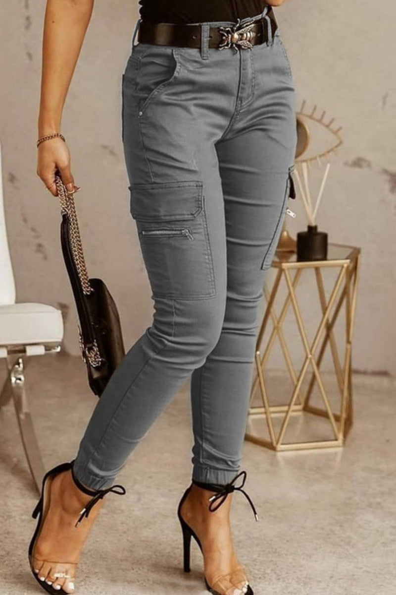 Casual Solid Patchwork Skinny Mid Waist Pencil Trousers(3 Colors)
