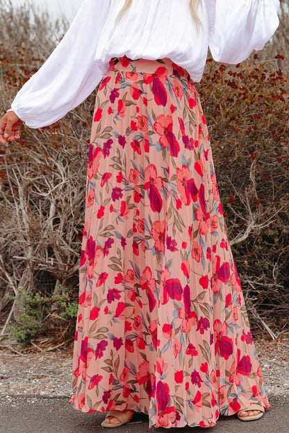 Elegante pantalón tipo A de cintura alta plisado con estampado floral