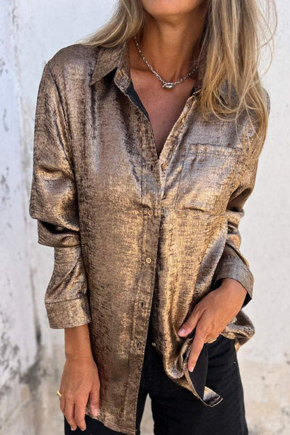 Blusas casuales de cuello vuelto con lentejuelas lisas (8 colores)