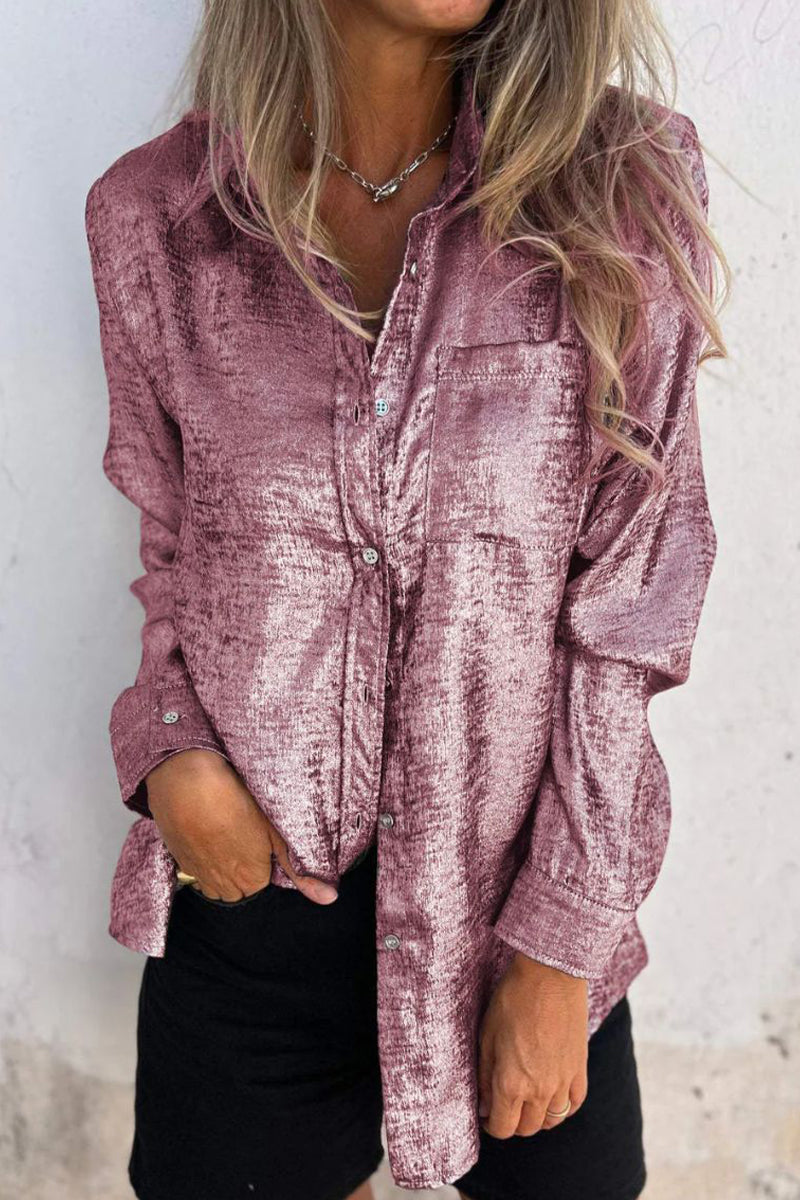 Blusas casuales de cuello vuelto con lentejuelas lisas (8 colores)