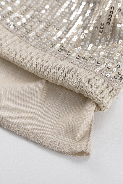 Vestidos sexis de fiesta con lentejuelas sólidas y cuello redondo con falda cruzada