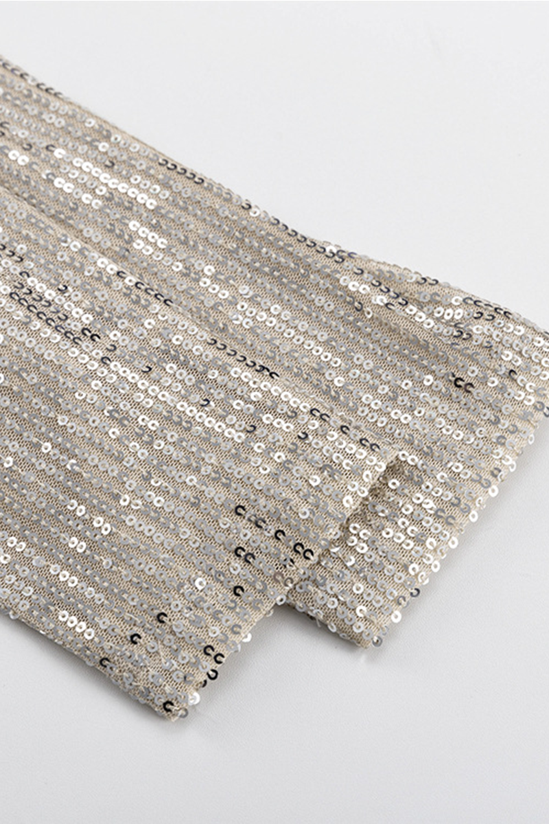 Vestidos sexis de fiesta con lentejuelas sólidas y cuello redondo con falda cruzada