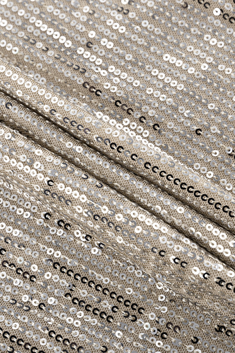 Vestidos sexis de fiesta con lentejuelas sólidas y cuello redondo con falda cruzada