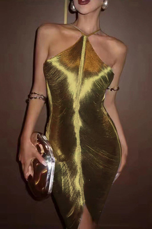 Sexy Solid Tassel Backless Halter Sleeveless Dress Dresses(3 Colors)