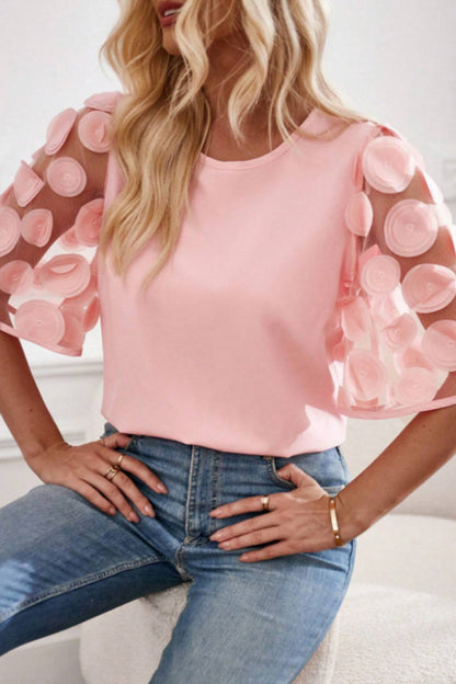 Camisetas de cuello redondo con apliques lisos dulces