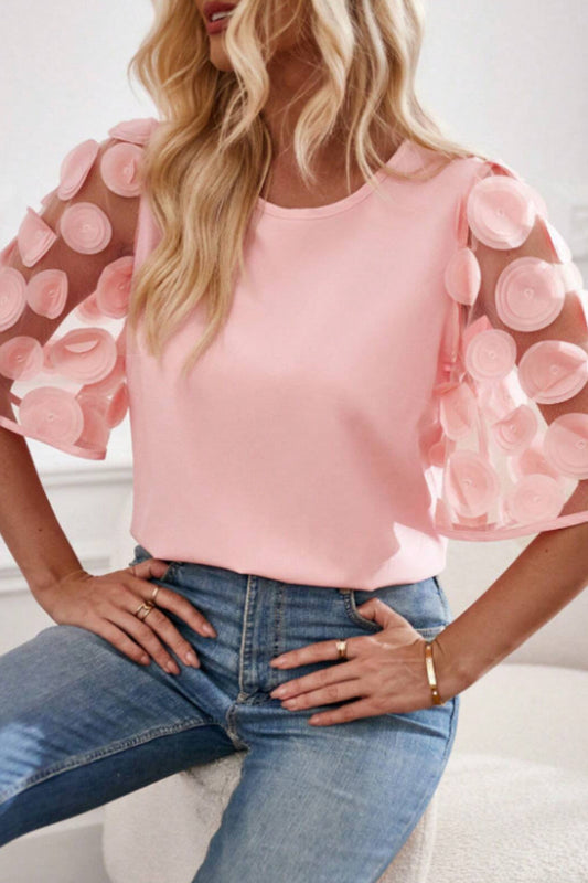 Camisetas de cuello redondo con apliques lisos dulces