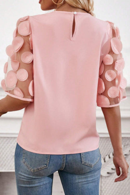 Camisetas de cuello redondo con apliques lisos dulces