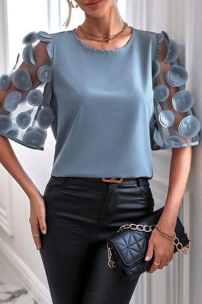 Camisetas de cuello redondo con apliques lisos dulces