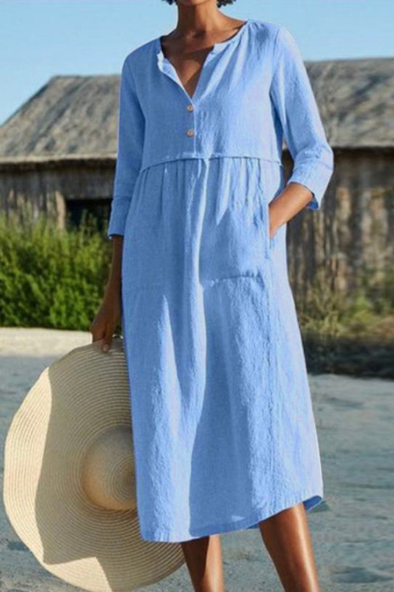 Fashion Casual Solid Patchwork O Neck A Line Dresses(4 Colors)