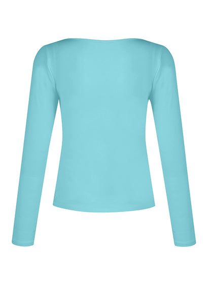 Solid V Neck Slim Long Sleeve Tee
