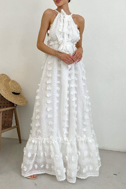 Vestidos elegantes y dulces con falda de pastel y cuello halter de patchwork liso