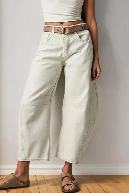 Vaqueros holgados de cintura alta con bolsillos viejos y estilo casual de color sólido