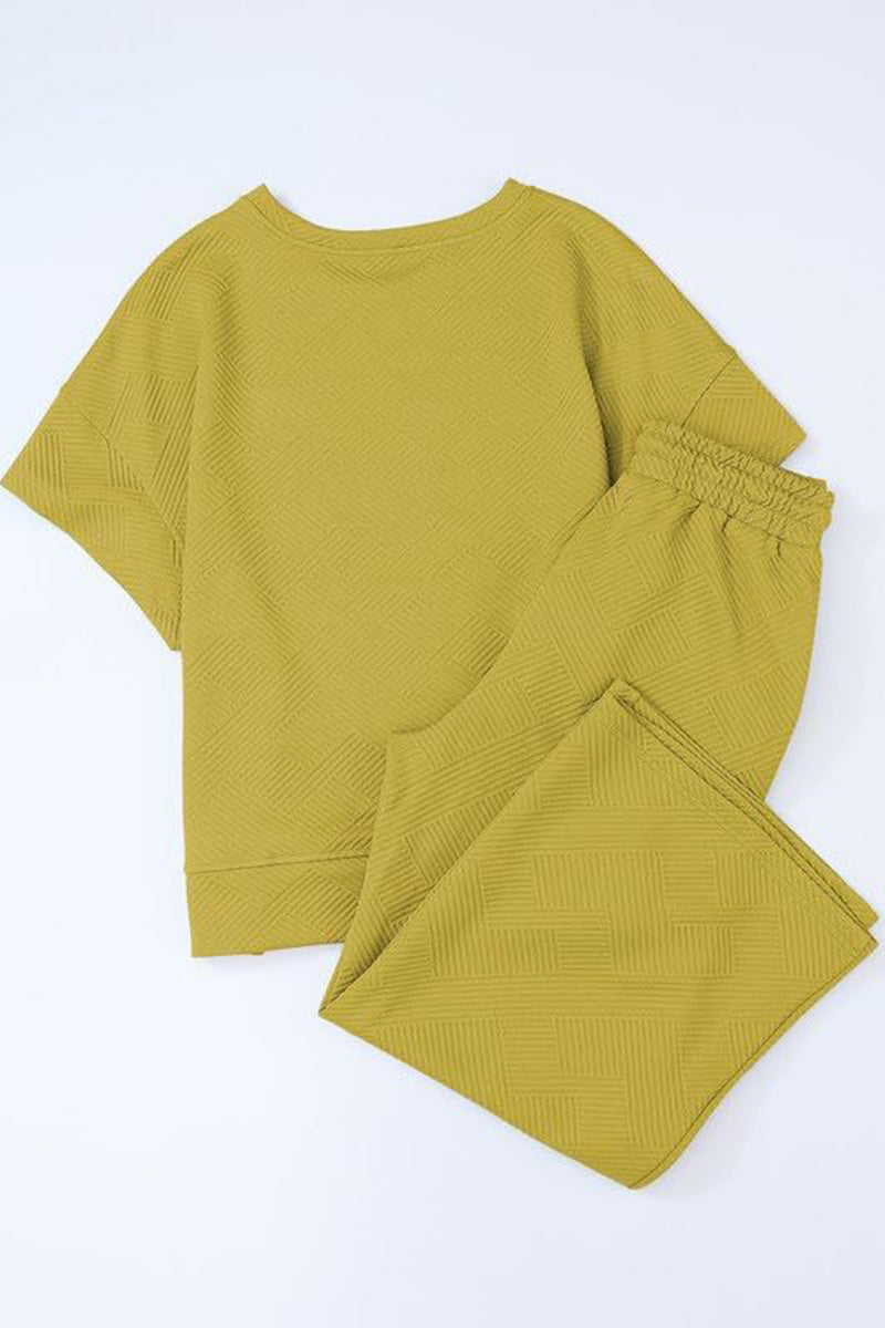 Conjunto informal sencillo de dos piezas con bolsillos lisos, cuello redondo, manga corta (13 colores)