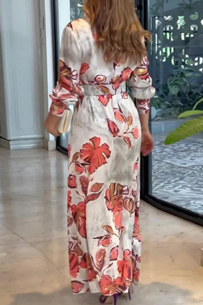 Vestidos largos casuales con cuello en V y estampado de patchwork