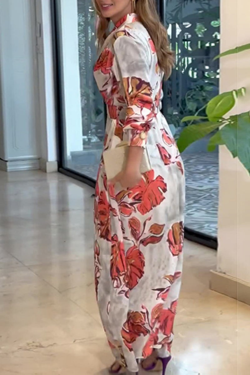 Vestidos largos casuales con cuello en V y estampado de patchwork