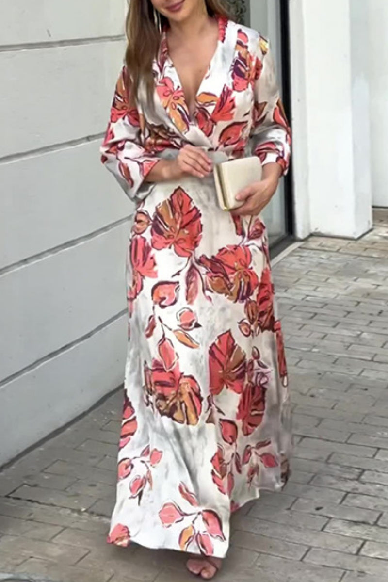 Vestidos largos casuales con cuello en V y estampado de patchwork