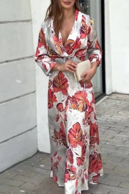 Vestidos largos casuales con cuello en V y estampado de patchwork