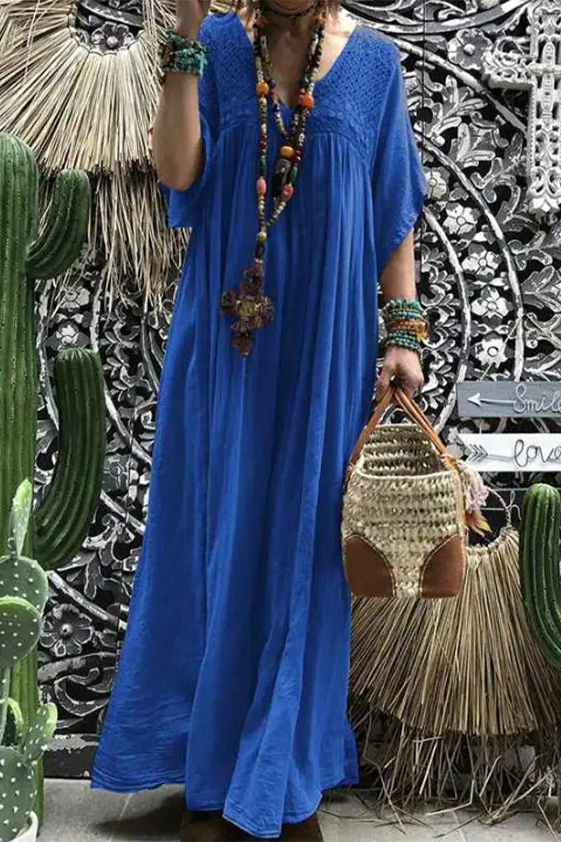 Vestidos casuales de encaje liso con escote en V y corte A (sin accesorios)