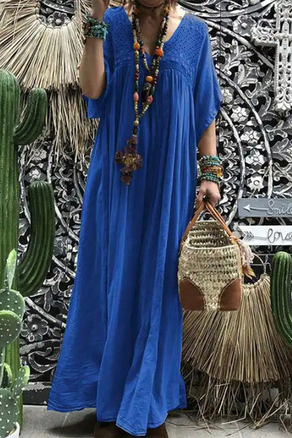 Vestidos casuales de encaje liso con escote en V y corte A (sin accesorios)
