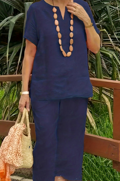 Casual Simplicity Solid V Neck Short Sleeve Two Pieces£¨No accessories£©