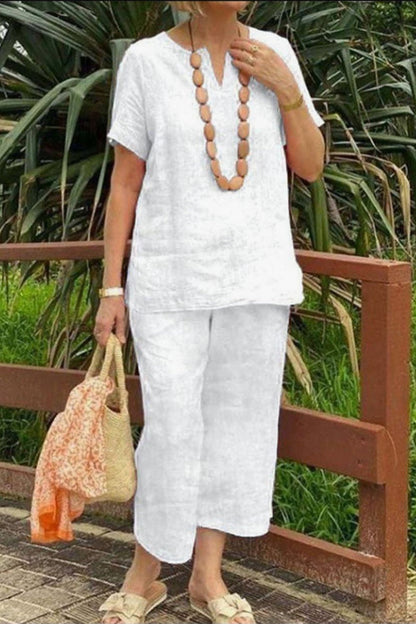 Casual Simplicity Solid V Neck Short Sleeve Two Pieces£¨No accessories£©