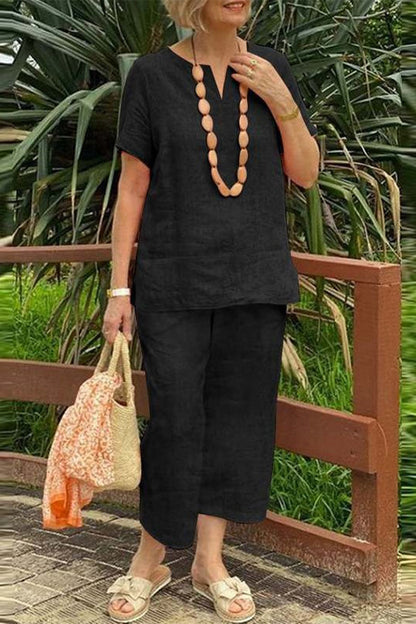 Casual Simplicity Solid V Neck Short Sleeve Two Pieces£¨No accessories£©