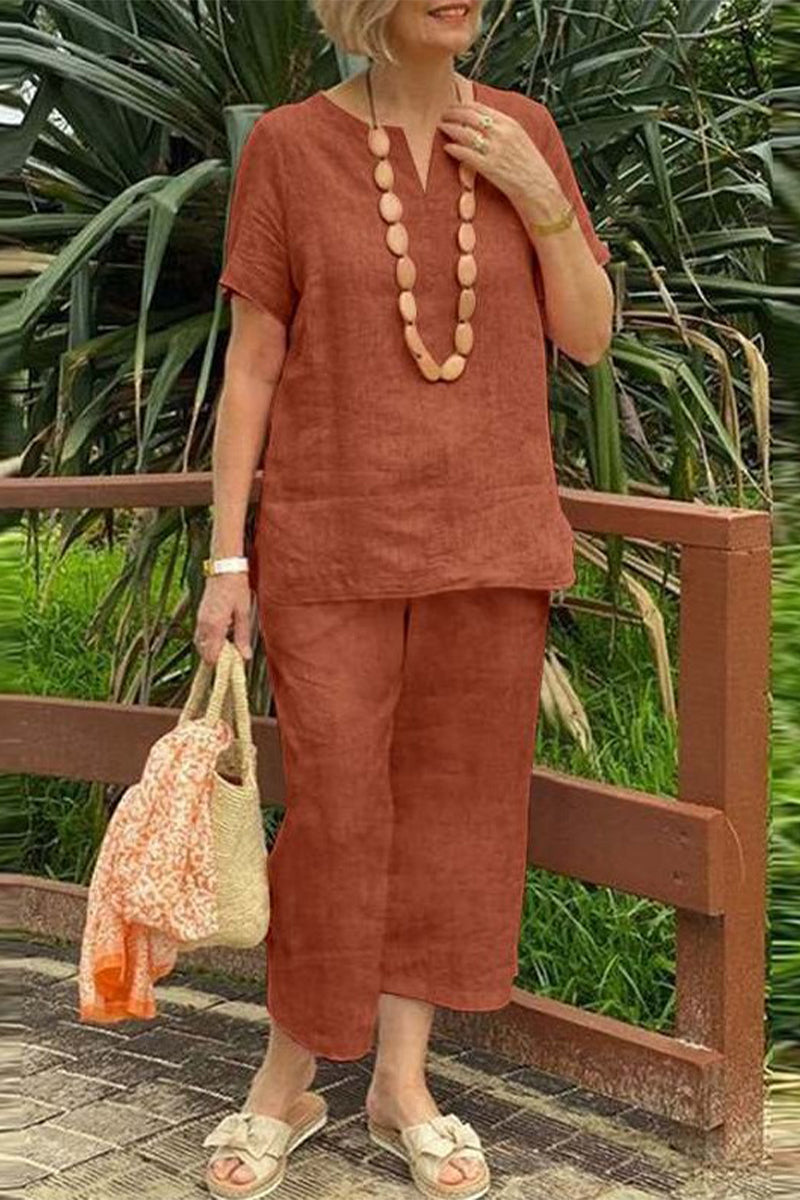 Casual Simplicity Solid V Neck Short Sleeve Two Pieces£¨No accessories£©