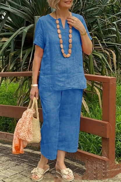 Casual Simplicity Solid V Neck Short Sleeve Two Pieces£¨No accessories£©