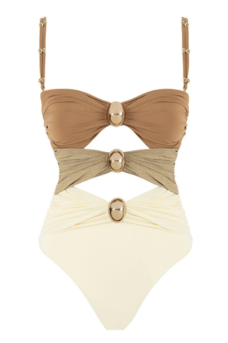 Traje de baño sexy de patchwork con espalda descubierta y contraste (con relleno) (4 colores)