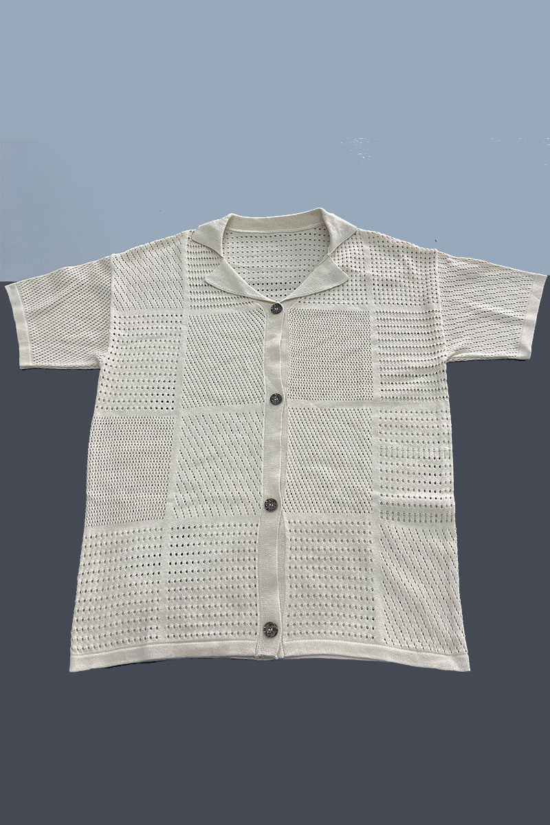 Conjunto informal de dos piezas con cuello vuelto, media manga y abertura en un solo color